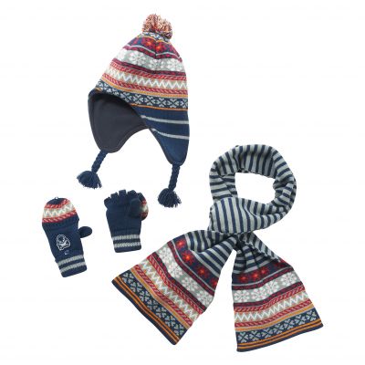 Ensemble écharpe + bonnet péruvien + mitaines garçon du 2 au 14 ans