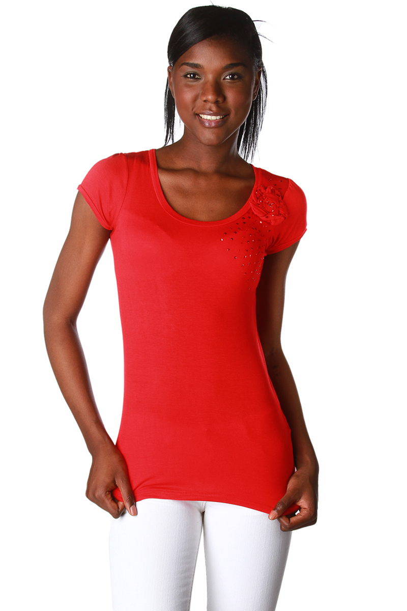 t-shirt paillett� manches courtes femme