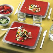 Assiette plate carr�e en porcelaine - 25 x 25 cm - Lot de 6 Modulo Color - Couleur:Rouge