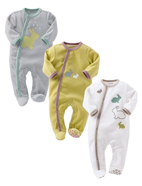 lot de 3 pyjamas bebe en velours motifs lapins vertbaudet