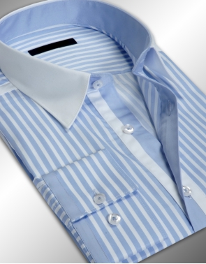 Mathurin Chemise Homme Blanche a Rayures Bleues Col Fin