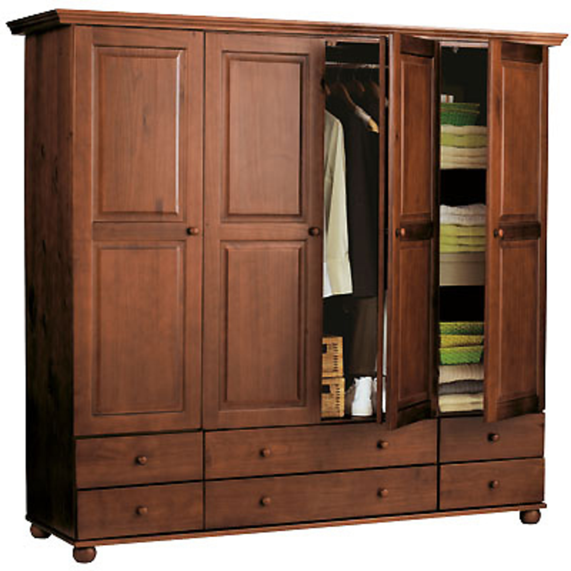 Armoire 4 portes 6 tiroirs 1/2 penderie 1/2 lingère hauteur 180 cm